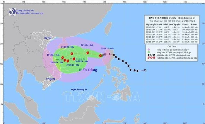 Hướng đi của cơn bão số 6 ngoài Biển Đông