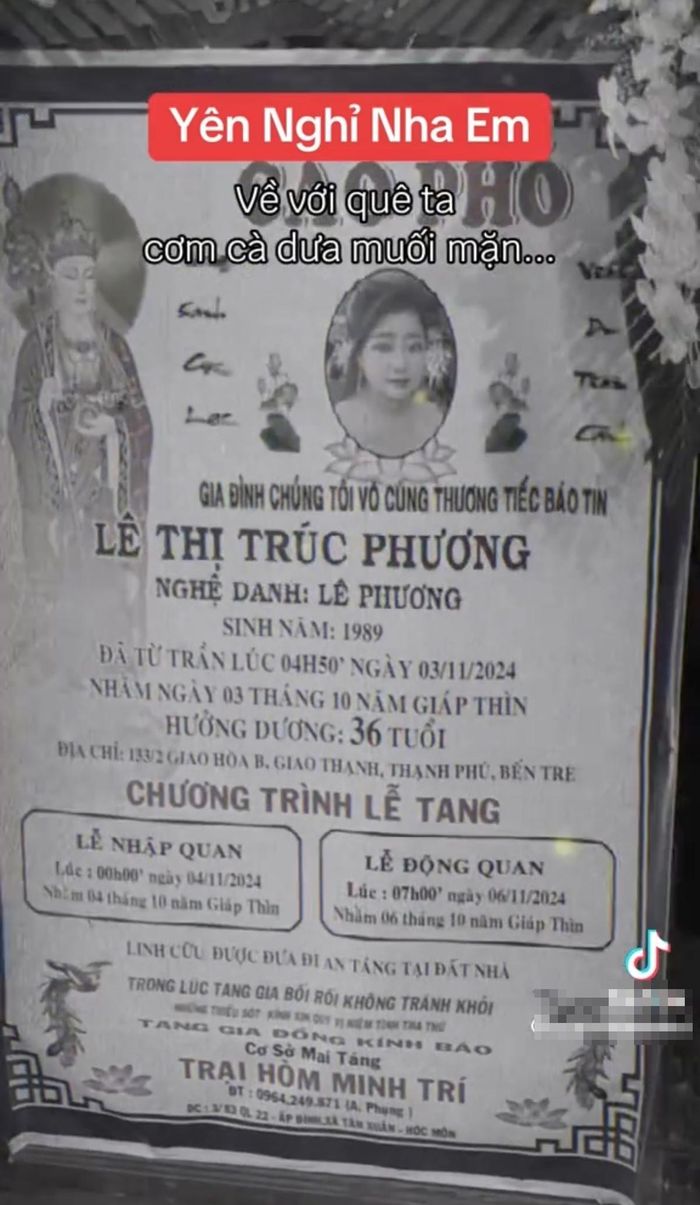 Cáo phó của nghệ sĩ Lê Phương.